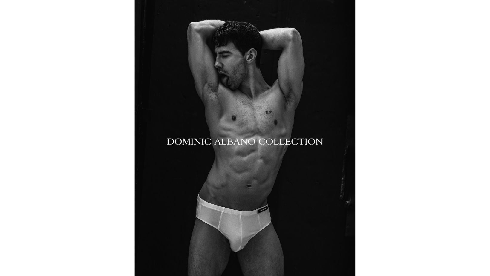 Model wearing Dominic Albano Collection White Tencel Brief
