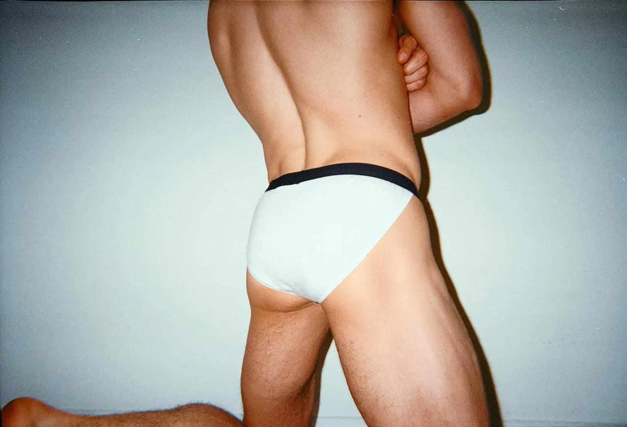 White Tencel sport brief with black elastic waistband